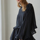 Woven Rayon Nylon Round Neck Long Sleeve Top