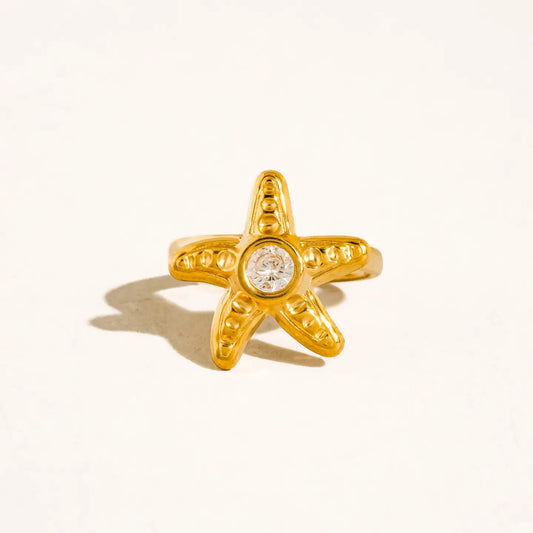Marin 18K Gold Non-Tarnish Starfish Cz Statement Ring