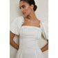 Balloon Sleeve Square Neck Midi Dress