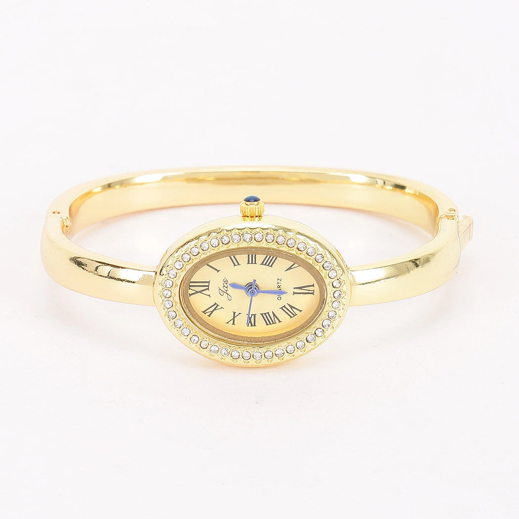 Oval Crystal-Encrusted Cuff Watch