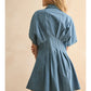 Chambray Denim Button Front w/ Pleat Detail
