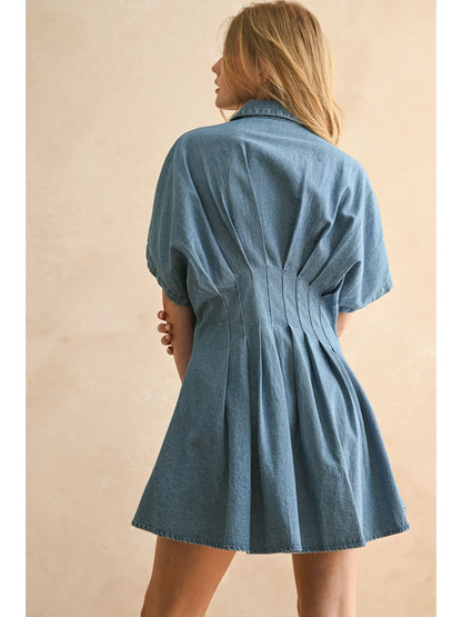 Chambray Denim Button Front w/ Pleat Detail