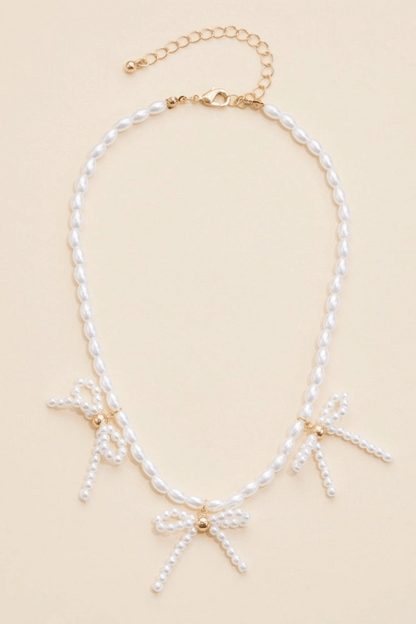 Pearl Beaded Bow Charms Necklace