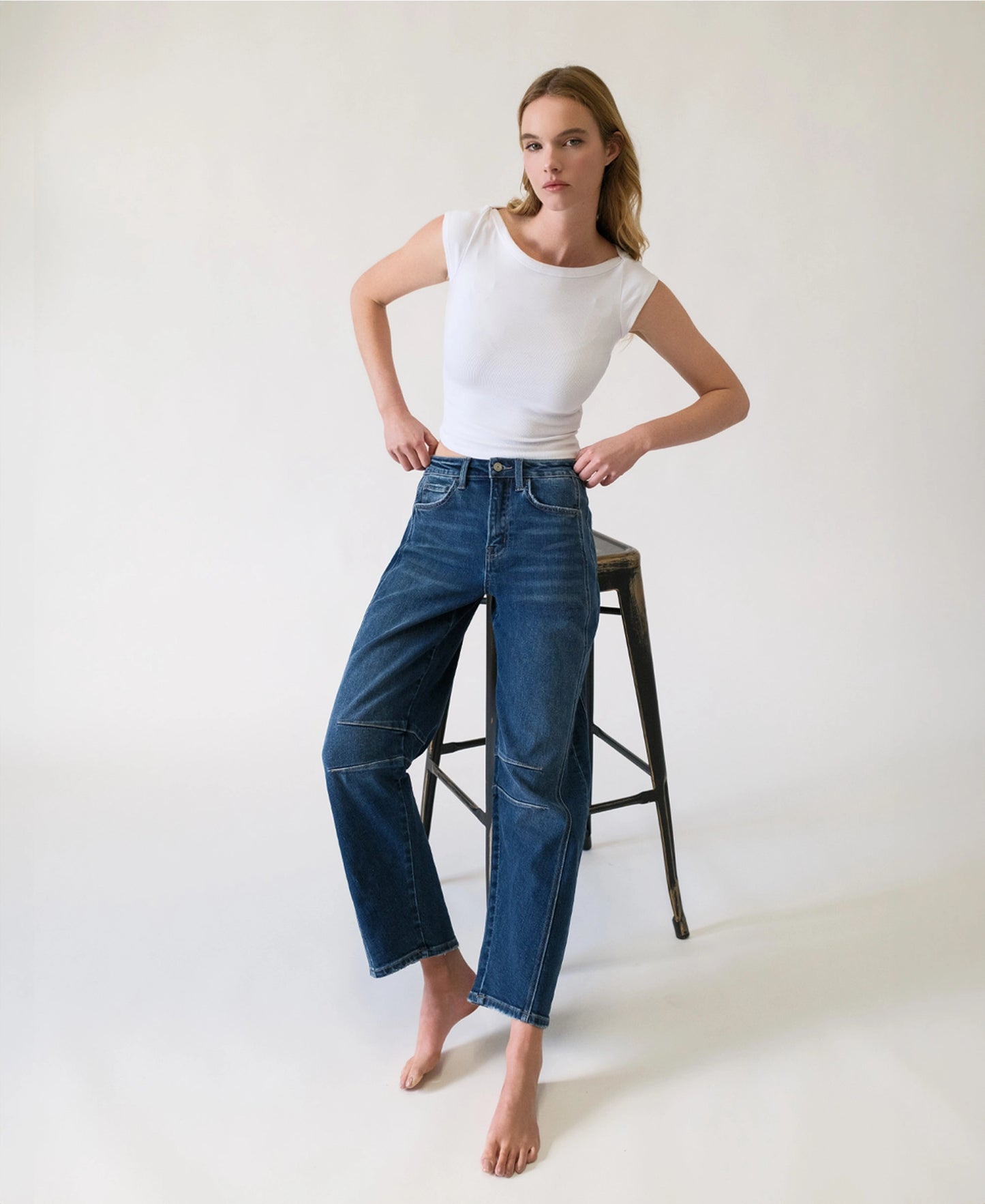 High Rise Dark Wash Barrel Leg Jeans