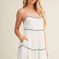 Tape Trim with Shirred Tiered Romper Dress