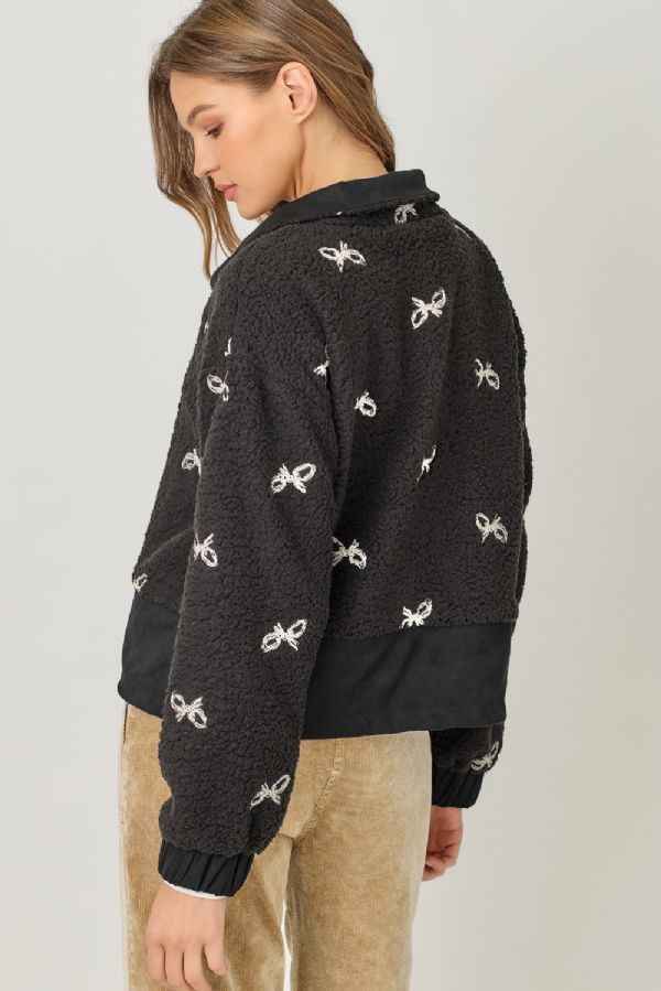 Bow Embroidery Sherpa Jacket