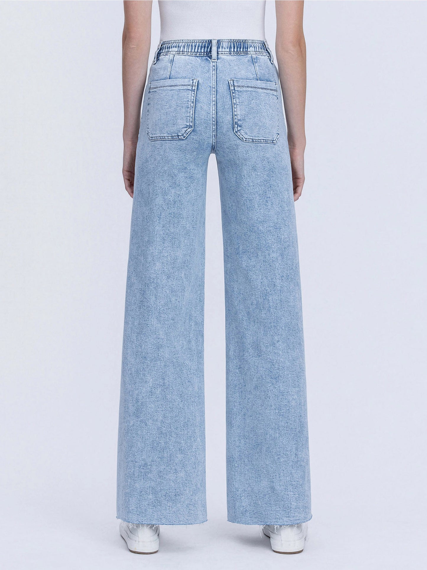 High Rise Drawstring Waistband Wide Leg Jeans