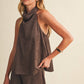 Mocha Suede Cowl Neck Top