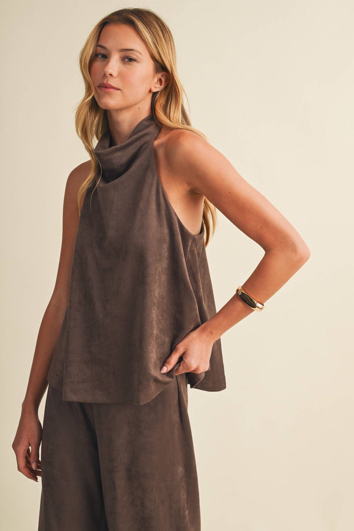 Mocha Suede Cowl Neck Top