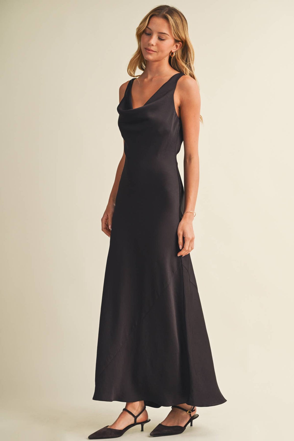 Cowl Neck Bias Cut Maxi Dress