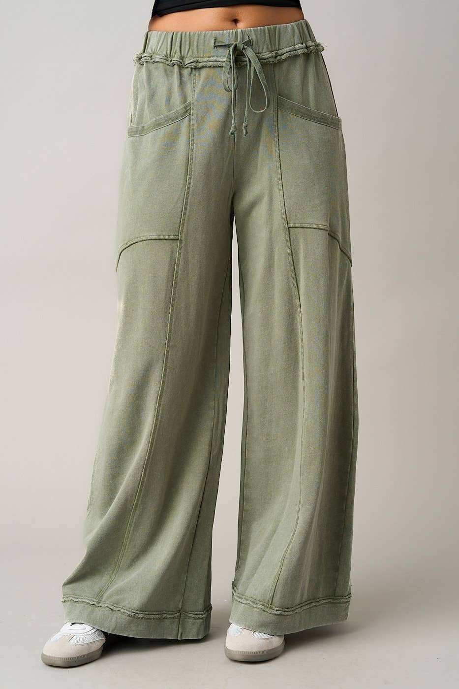 Mineral Wash Curved Seam Wide Leg Pants