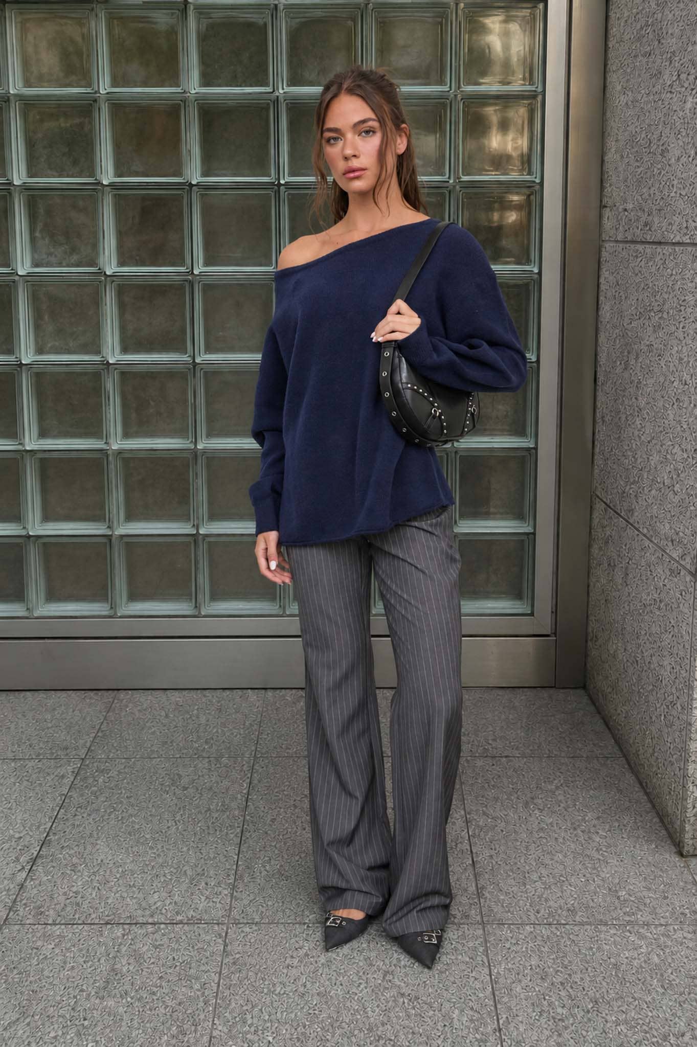 Boat Neck Oversized Knit Pullover Sweater