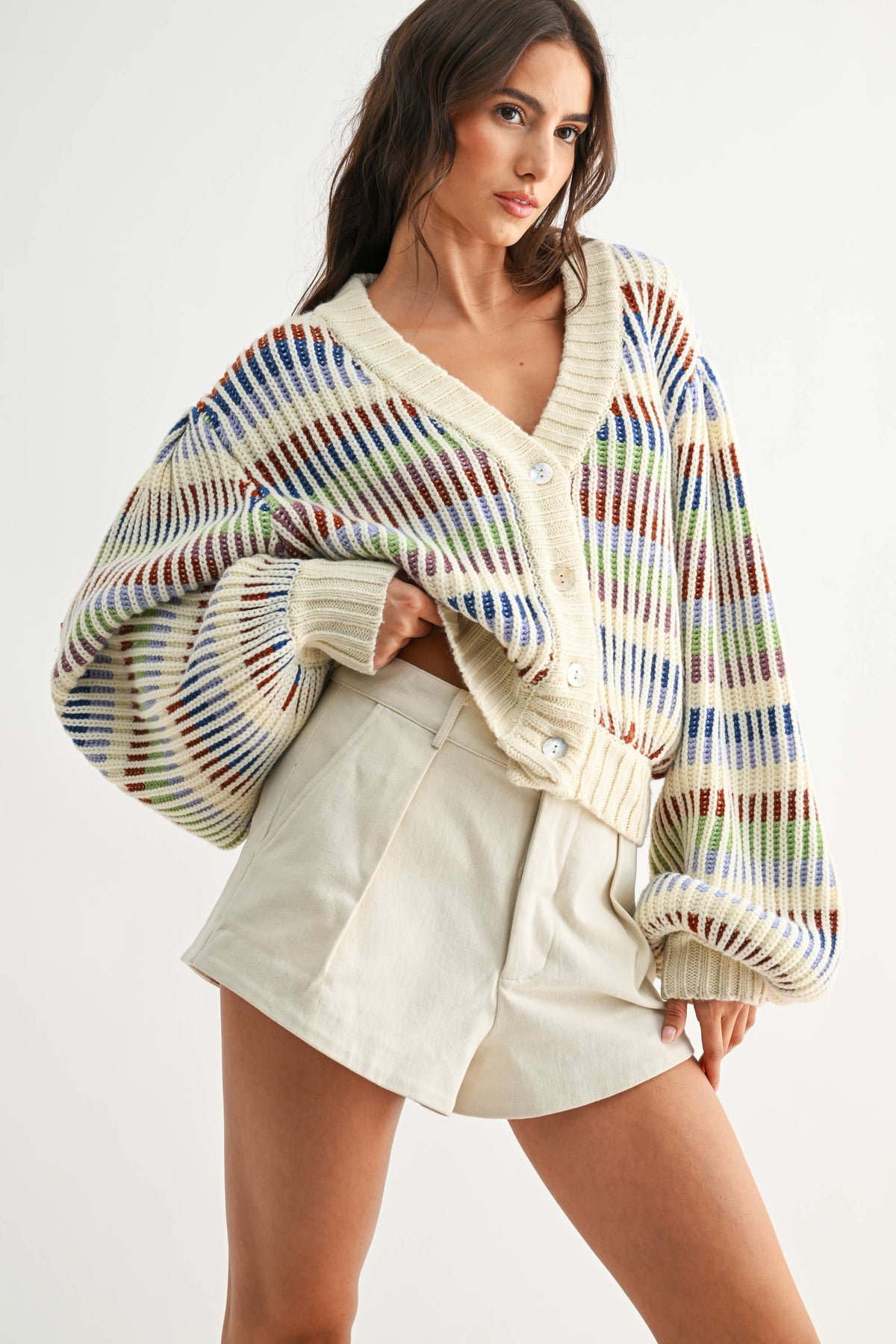 Multicolor Striped Chunky Knit Cardigan
