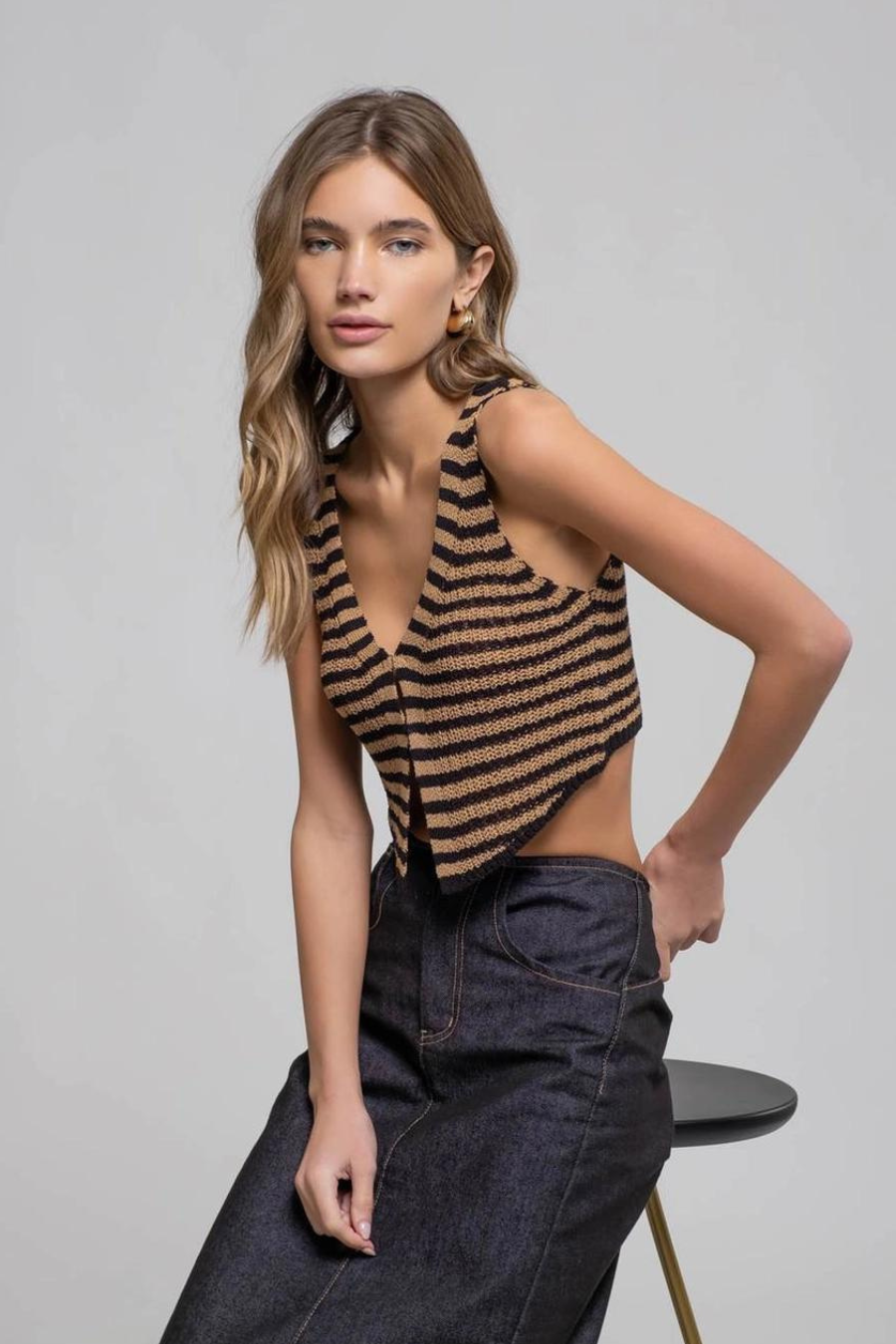 Gisele Stripe Front Hook Sweater Vest