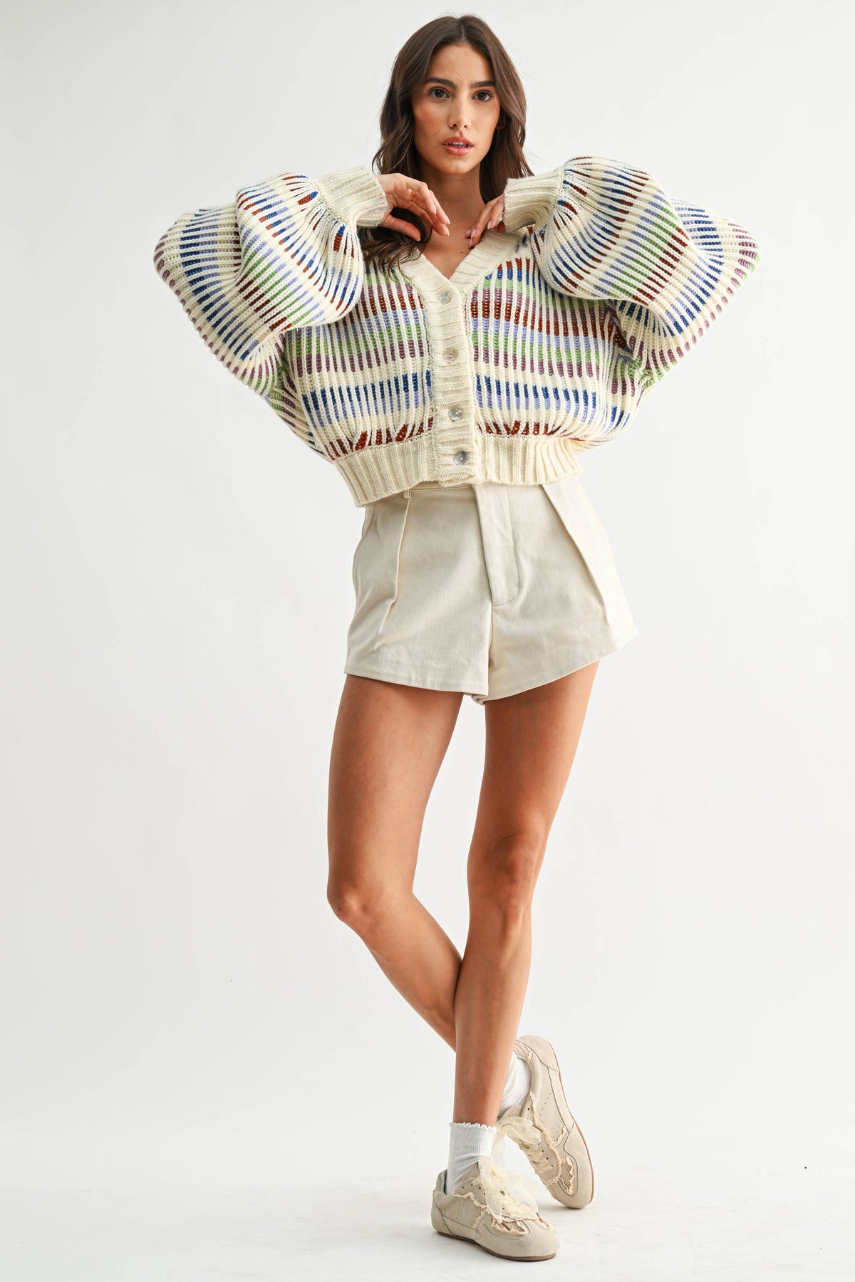 Multicolor Striped Chunky Knit Cardigan
