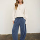Smoked Waist Drawstring Barrel Leg Sweatpants