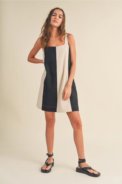 Color Block Linen Mini Dress