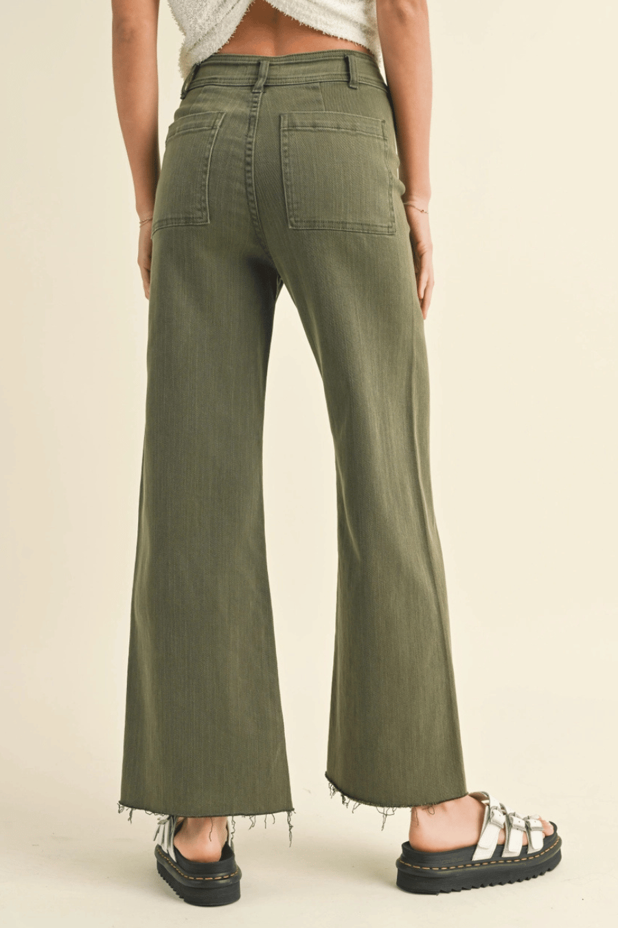 The Fiona Straight Wide Leg Denim Pants - Olive