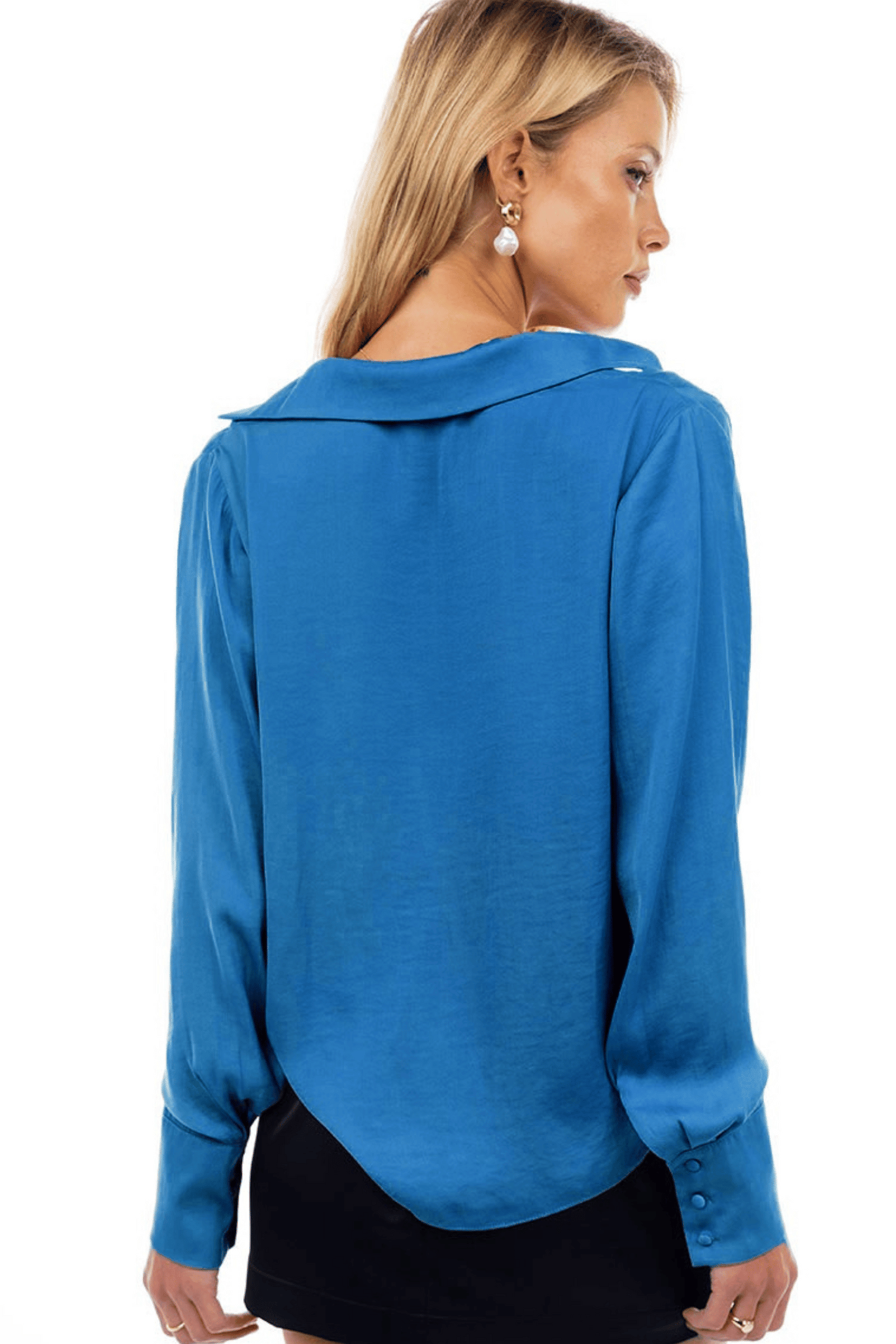 Draped Cowl Neck Blouse with Buttoned Cuffs