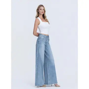 Super High Rise Drawstring Waist Palazzo Jeans