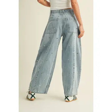 Studded Barrel Denim Pants