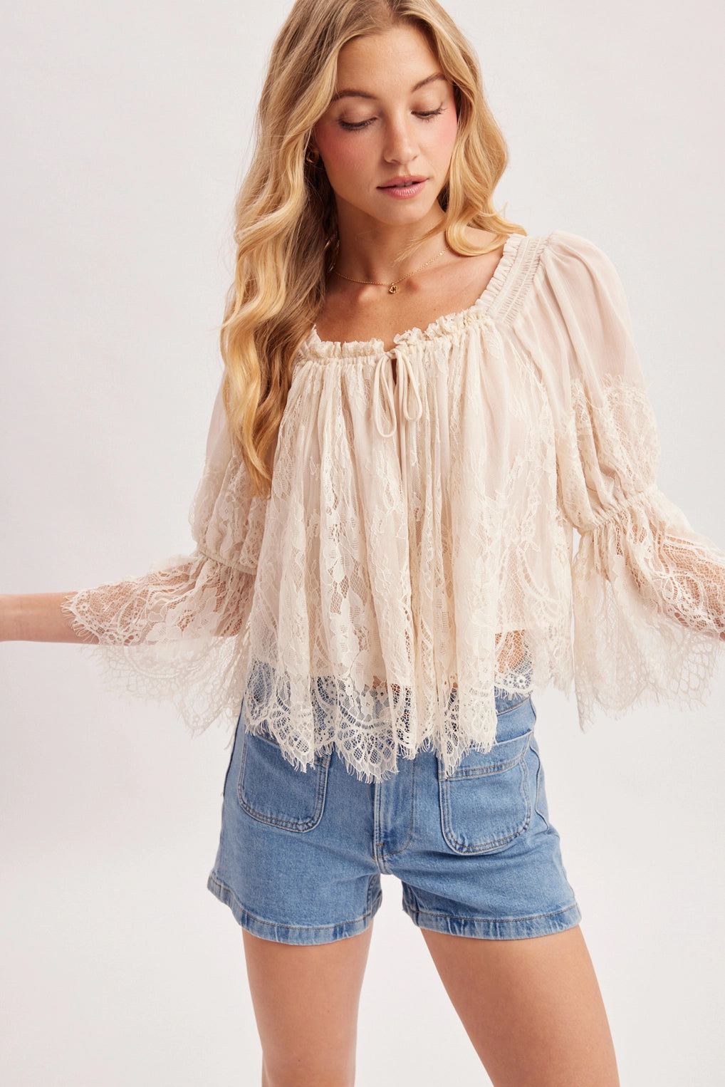 Off the Shoulder Ruffled Lace Blouse