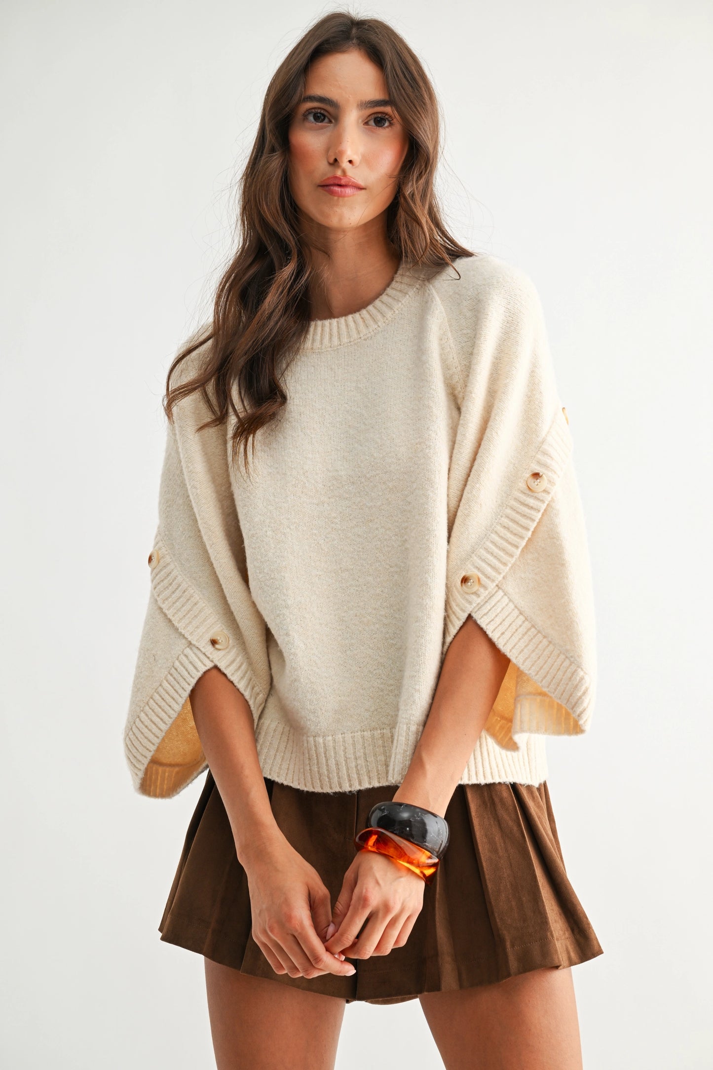 Button Sleeve Knit Pullover