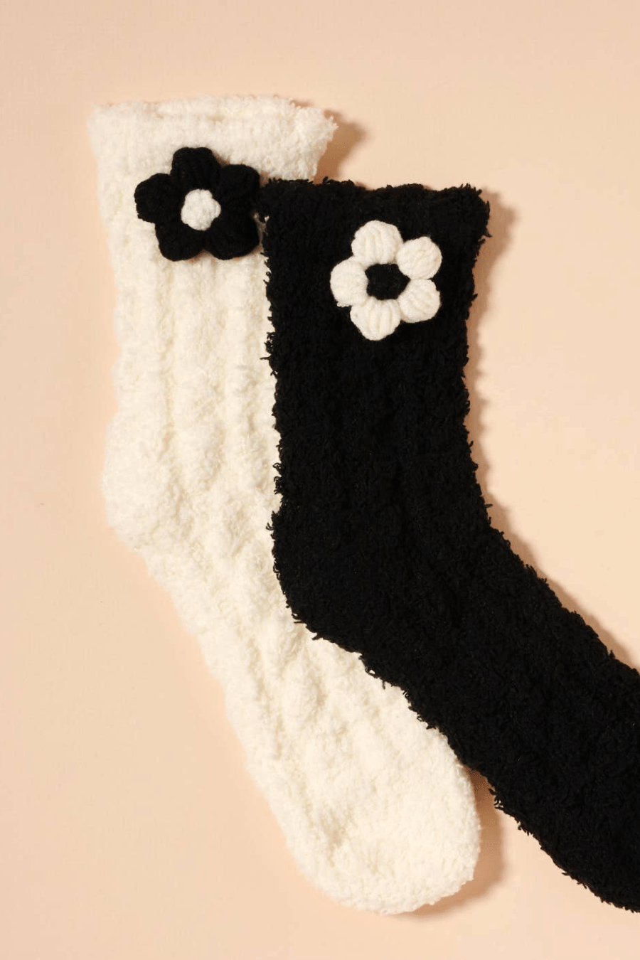 Fuzzy Floral & Bows Crew Socks