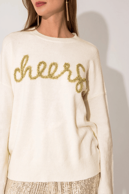 CHEERS Tinsel Knit Holiday Sweater