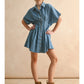 Chambray Denim Button Front w/ Pleat Detail