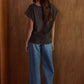 Woven Cotton Boat Neck Top with Bead Stud Detail