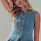 Fitted Gold Button Front Denim Vest