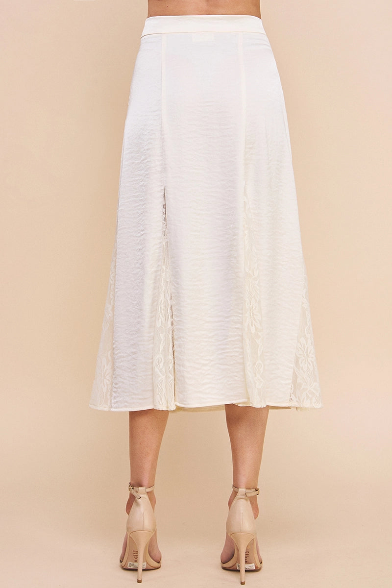 Crushed Satin Lace Godet Skirt