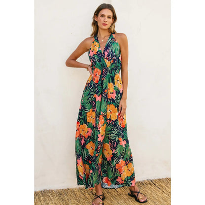 Hibiscus Crossed Back Strap Maxi Dress