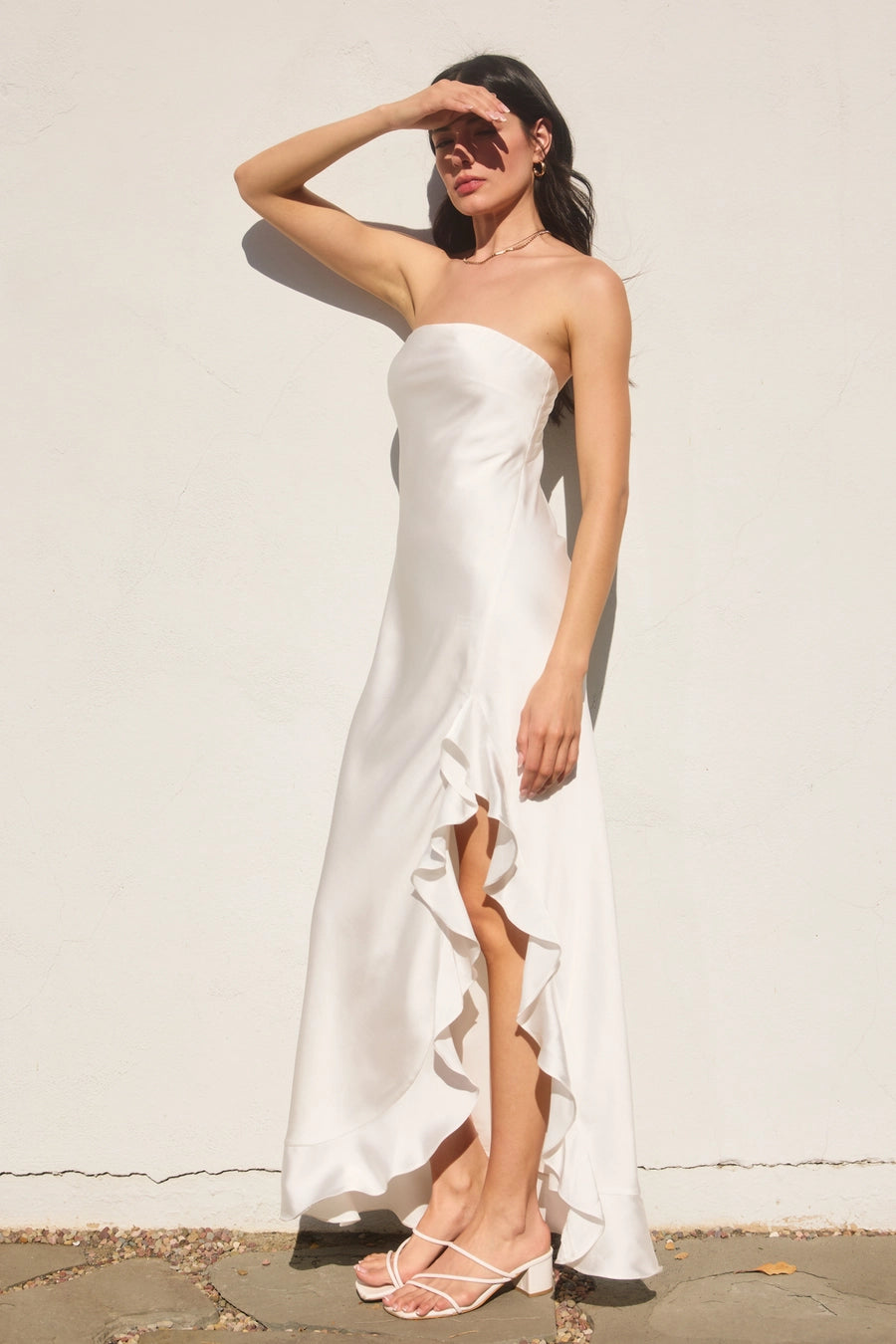 Going Out Strapless Ruffled Slit Maxi Dress