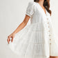 Button-Front Mini Dress with Puff Sleeves