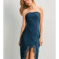 Dull Satin Strapless Lace Hem Midi Dress