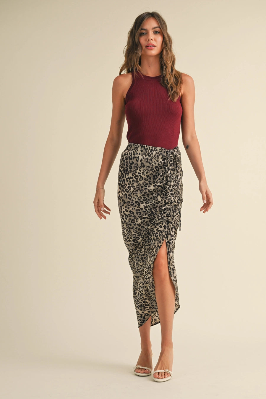 Leopard Printed Ruching Skirt