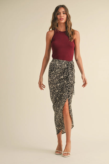 Leopard Printed Ruching Skirt