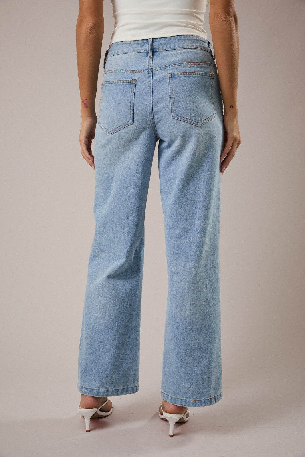 Mid-Rise Denim Pants with Stud Detail