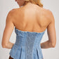 Denim Button Down Peplum Hem Corset Top