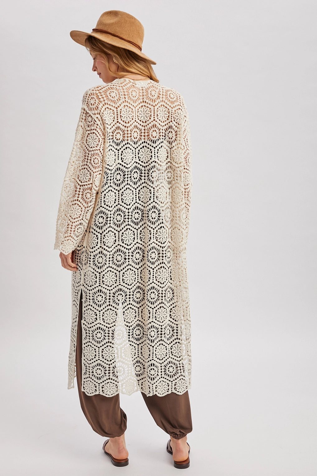Boho Long Line Side Slit Crochet Cardigan