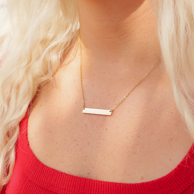 18K Gold Stainless Steel Blank Bar Necklace