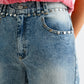 Studded High-Waist Straight-Leg Jeans