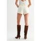 High-Waisted Pleated Ivory Tailored Cotton Shorts
