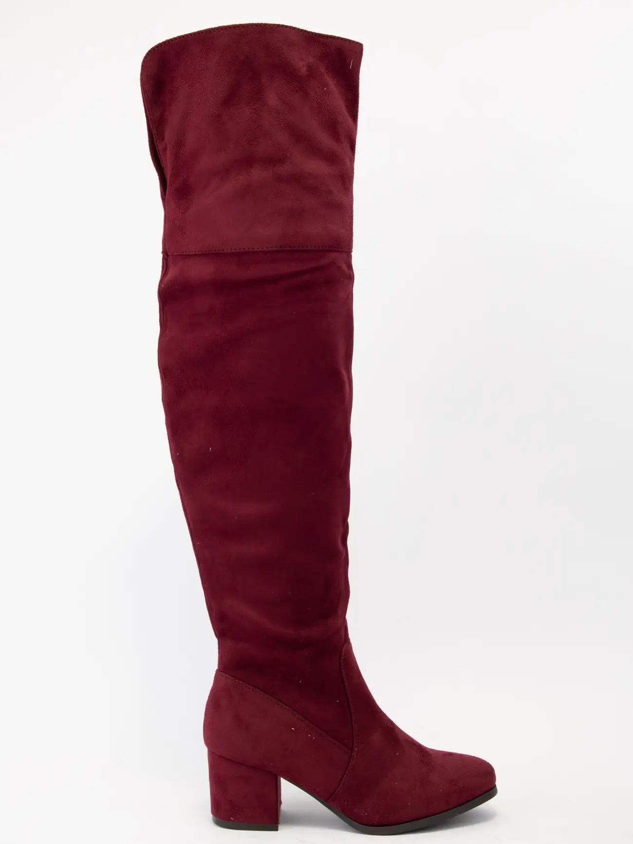 Burgundy Faux Suede Thigh High Boots