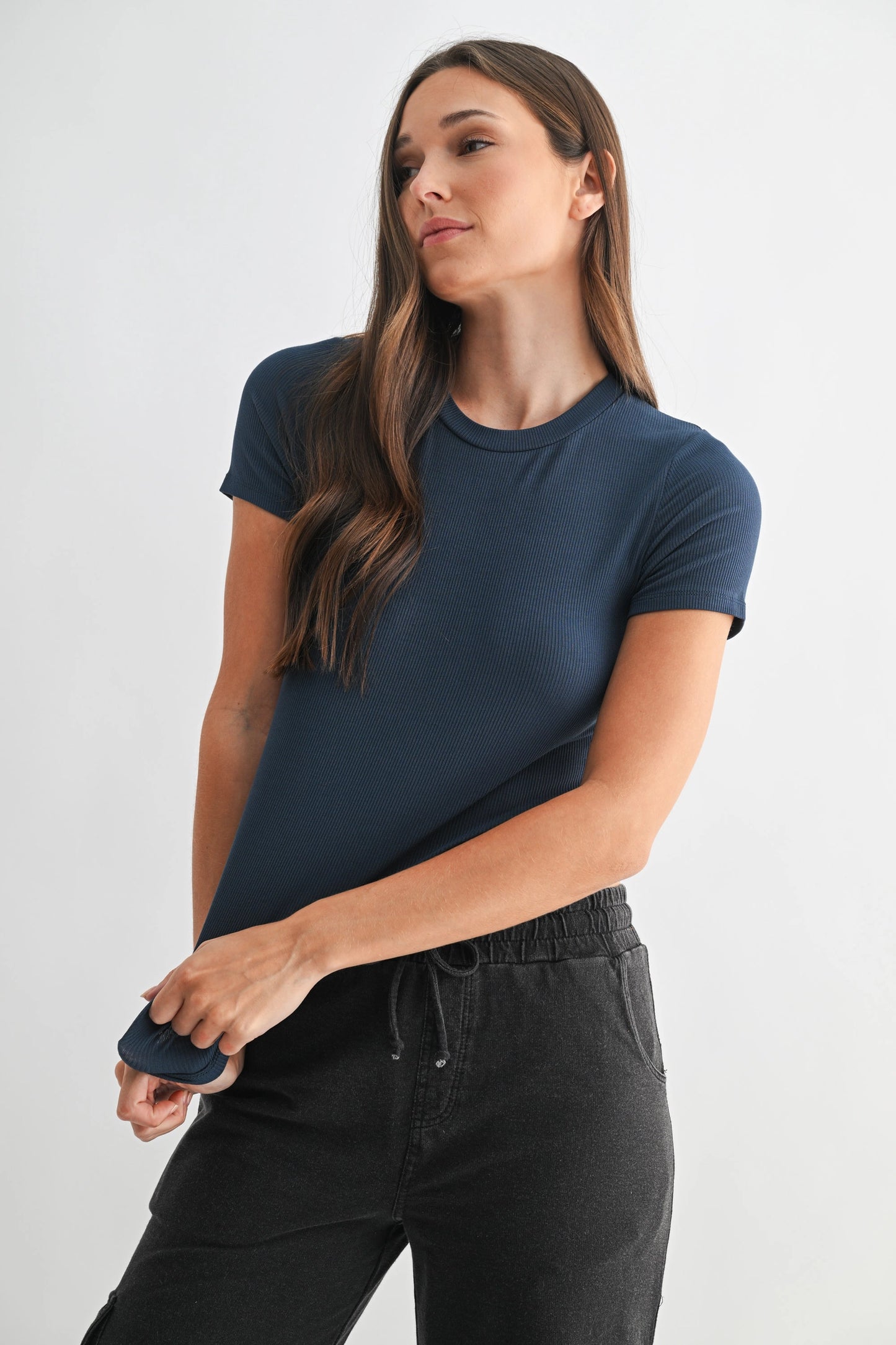 Essential Short-Sleeved Micro-Ribbed Athleisure Top