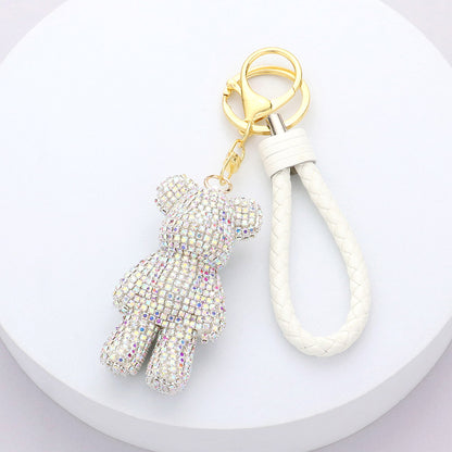 Bling Bear Figure Faux Leather Strap Keychain