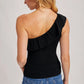 Ruffled One Shoulder Ribbed Knit Top