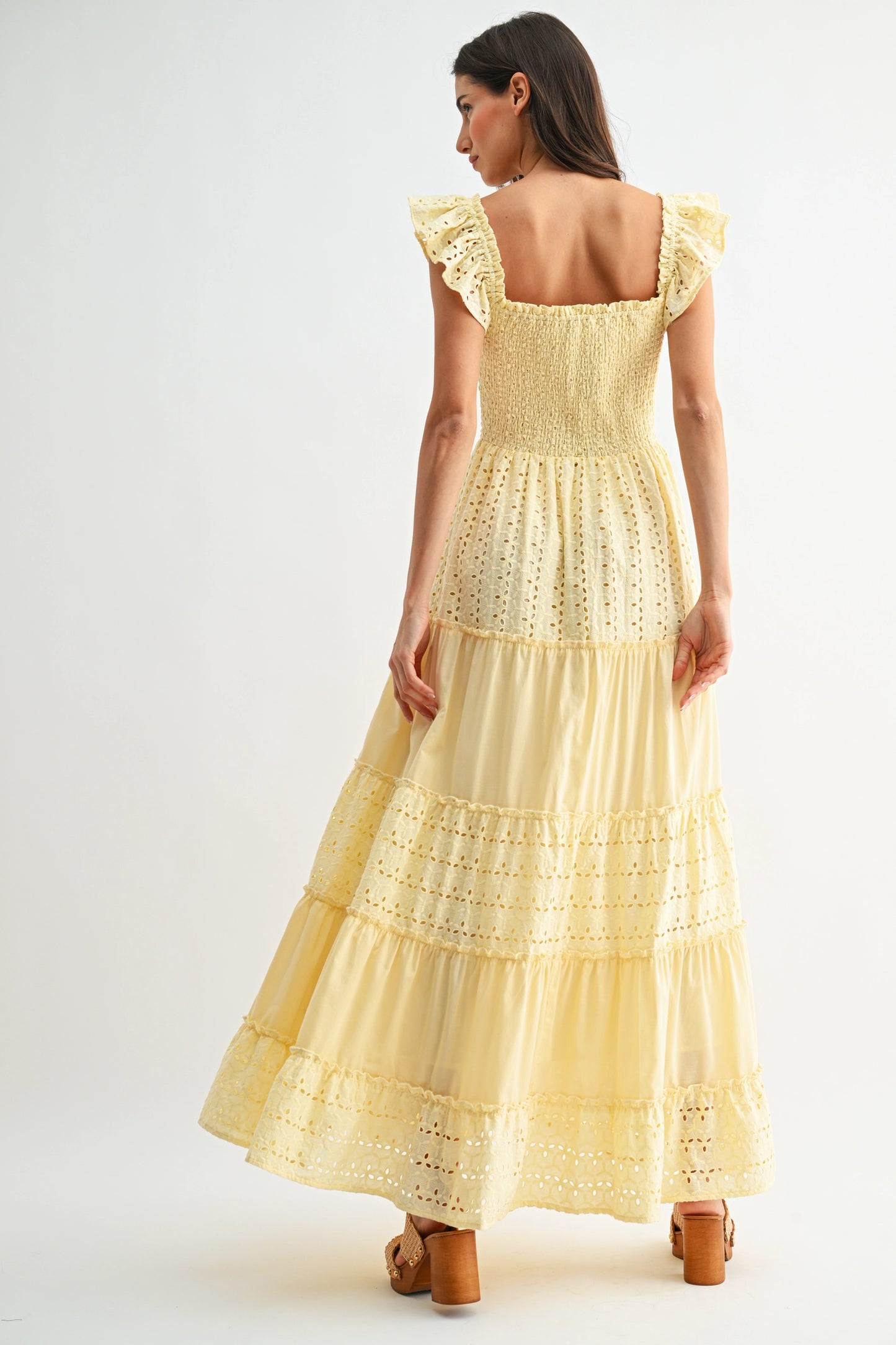 Sunshine Smocked Maxi Dress Eyelet Ruffle Sleeves